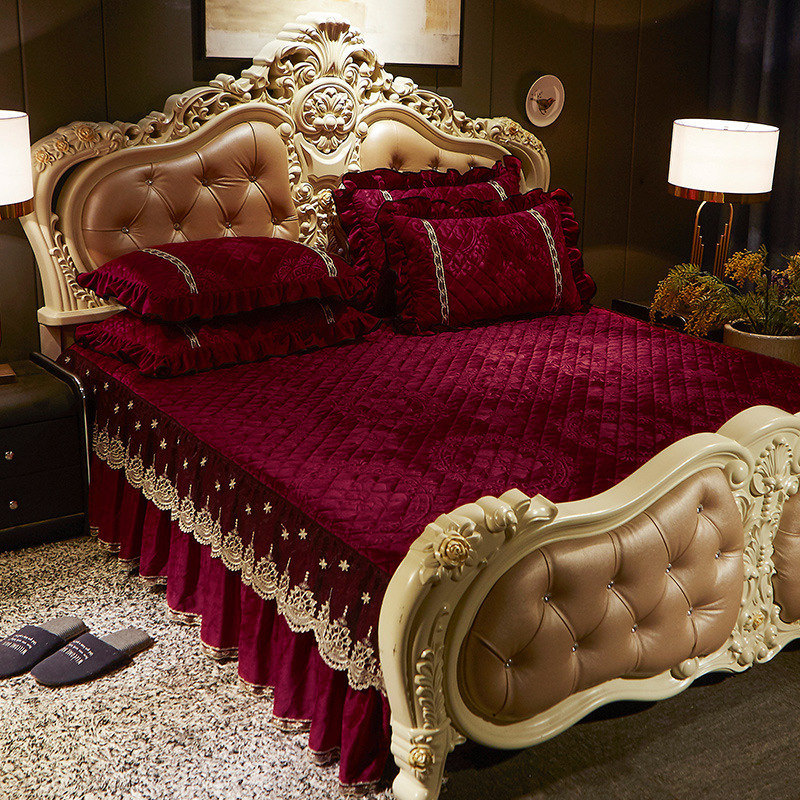 Embroidery Quilt Cover - AI WINSURE-Embroidery Lace Velvet Bedspread, Ruffle,