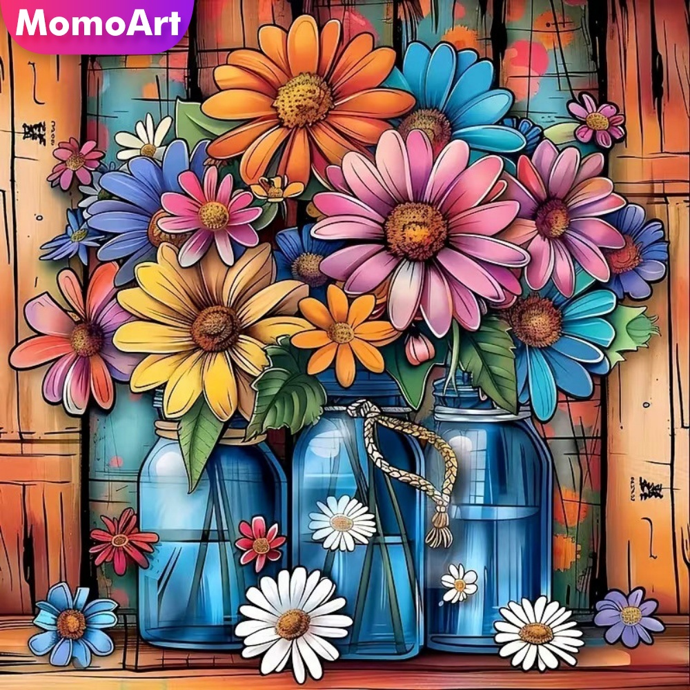 Embroidery Daisy Flower - Momoart Diamond Art Painting Flower Acrylic