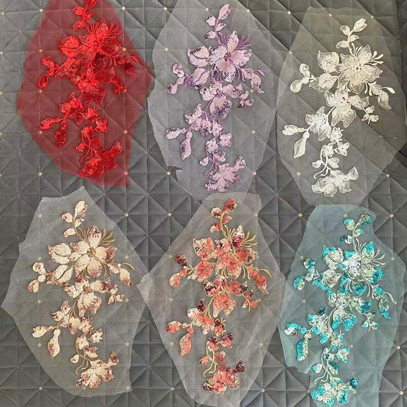 Embroidery Gradient - 28*16CM 3d Flower Sequin Embroidery Fabric