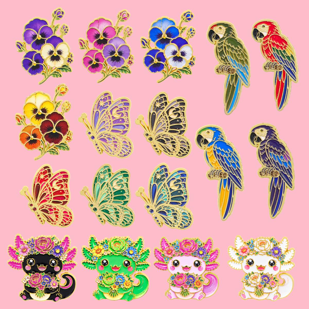 Embroidery Wallpaper - Vibrant Floral Butterfly Parrot Metal Enamel