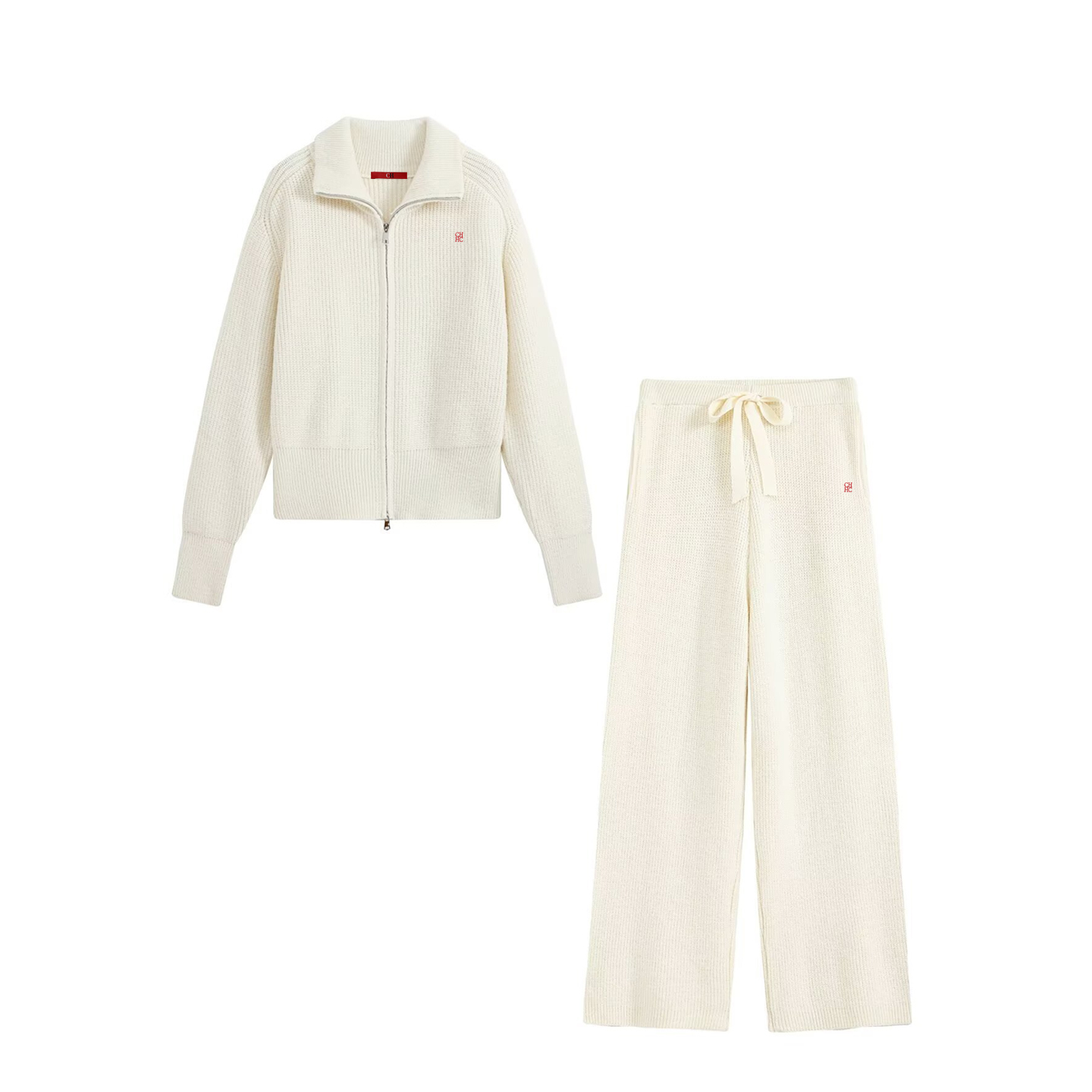 Women Zip Up Collar Knit Two P - Embroidery Textile review and price