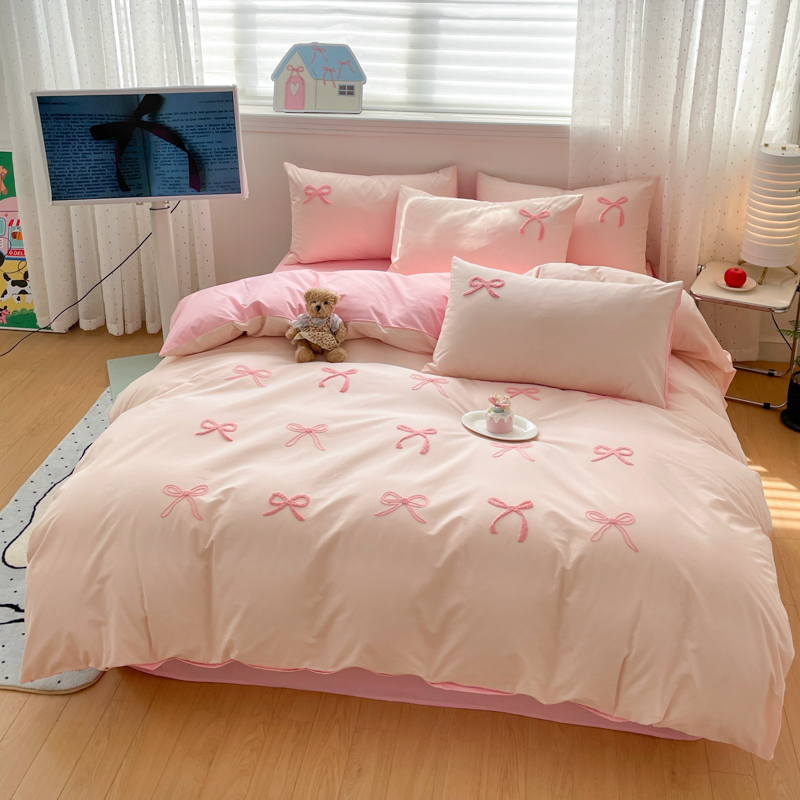 3 Piece Sheet Set  pink bowkno - Embroidery Quilt Cover review and price