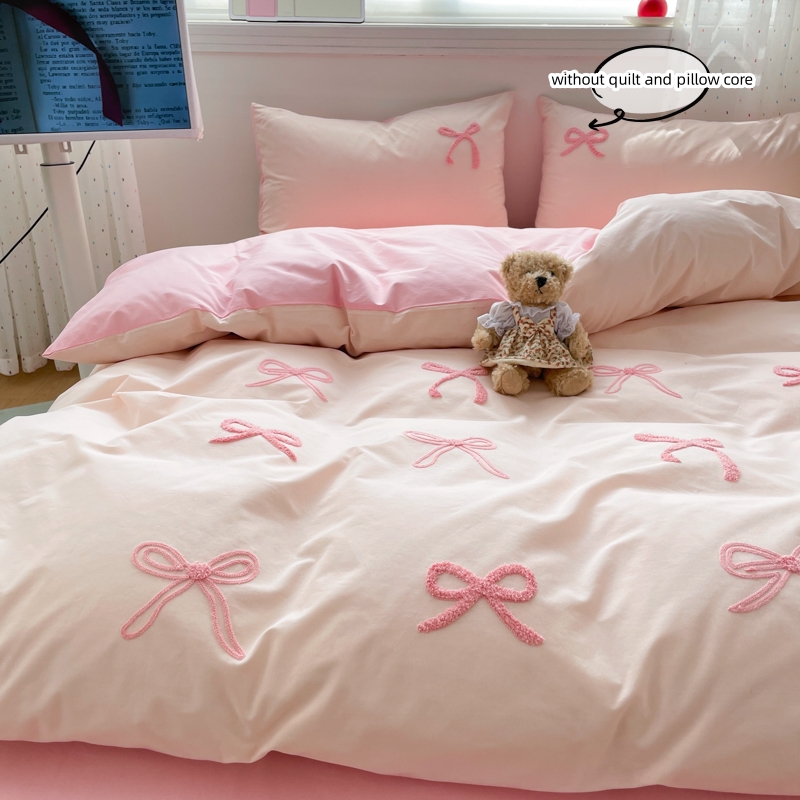 3 Piece Sheet Set  pink bowkno - Embroidery Quilt Cover review and price