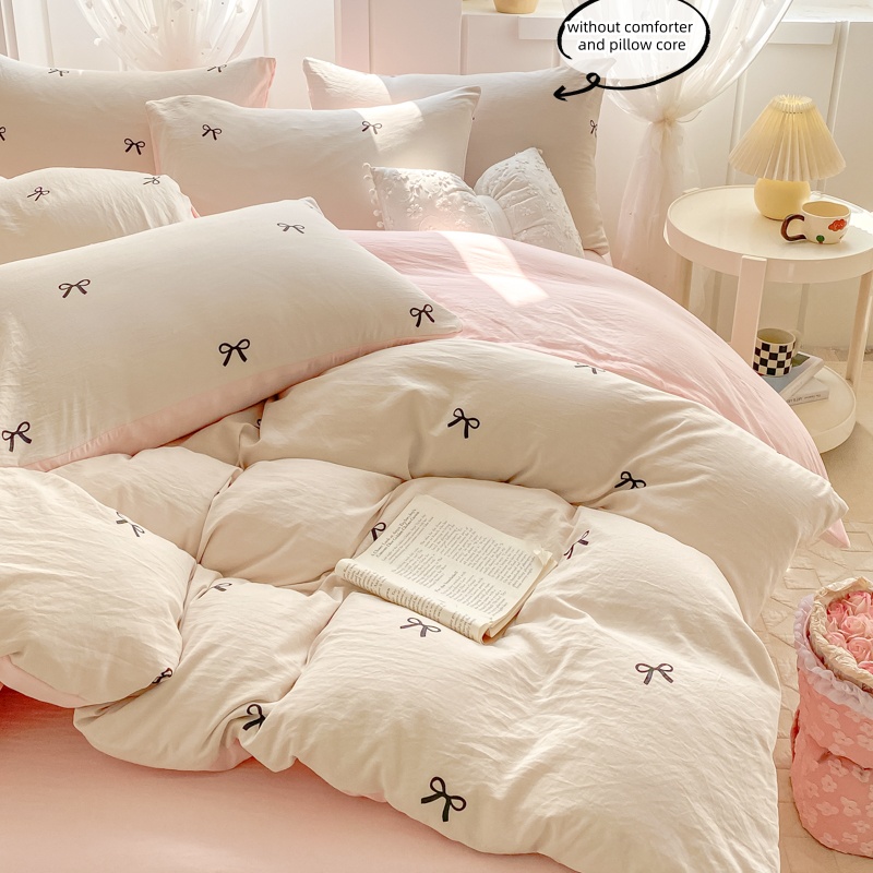 3 Piece Sheet Set  pink bowkno - Embroidery Quilt Cover review and price