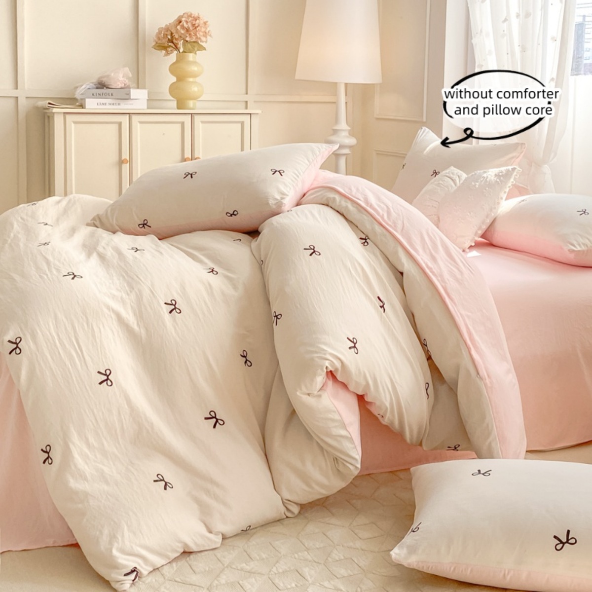3 Piece Sheet Set  pink bowkno - Embroidery Quilt Cover review and price