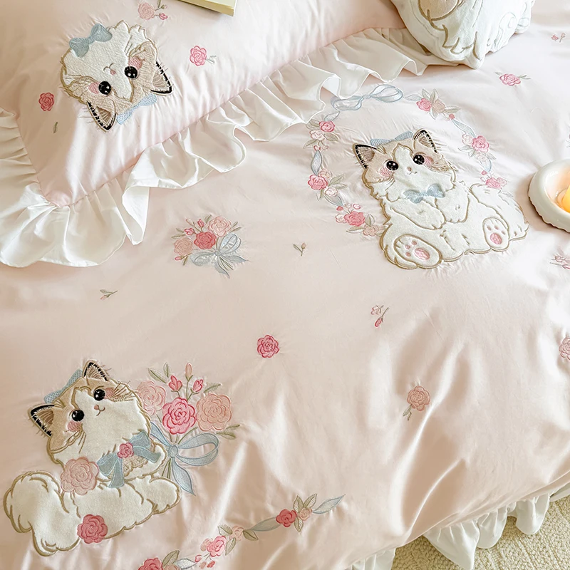 Pink Pure cotton cute cartoon  - Embroidery Quilt Cover review and price