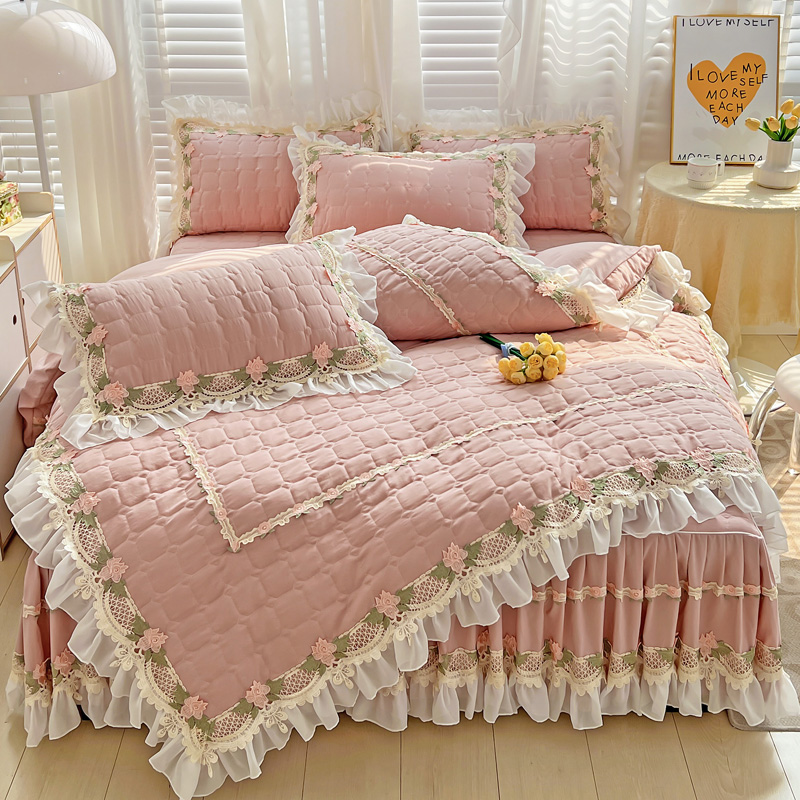 Pink Korean Princess Style Bed - Embroidery Quilt Cover review and price