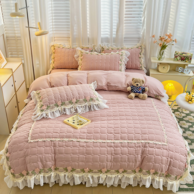 Pink Korean Princess Style Bed - Embroidery Quilt Cover review and price
