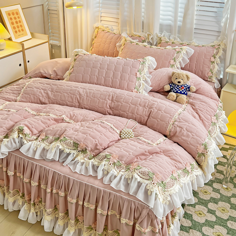 Pink Korean Princess Style Bed - Embroidery Quilt Cover review and price