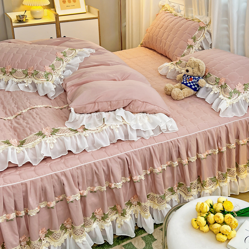 Pink Korean Princess Style Bed - Embroidery Quilt Cover review and price