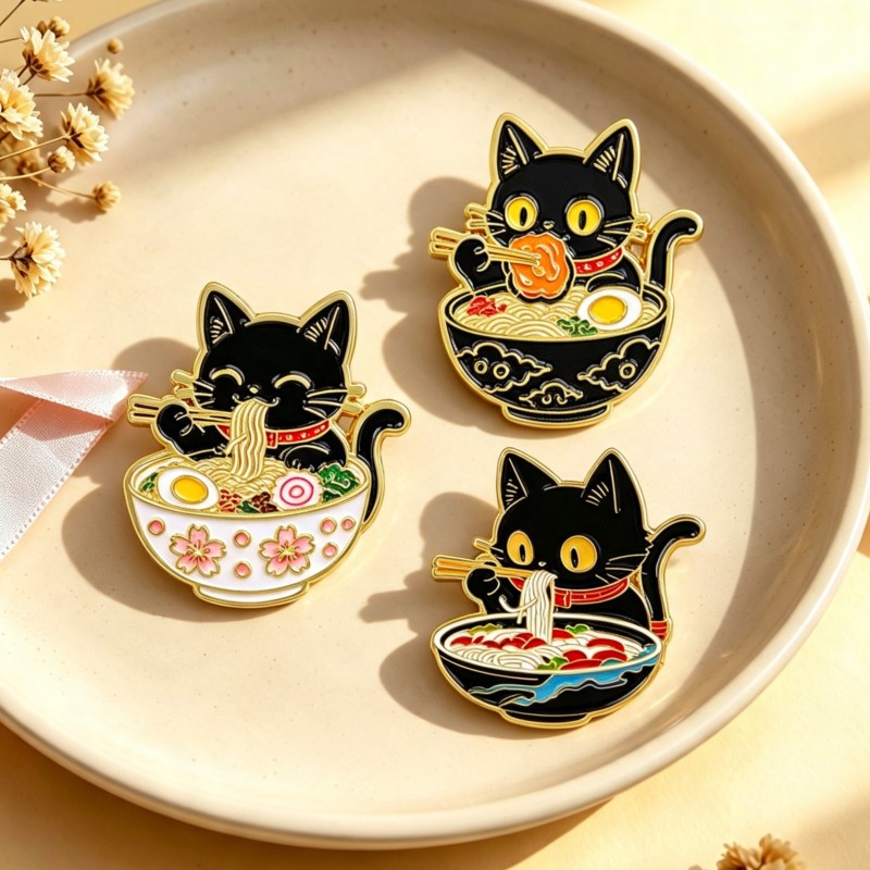 Cute Black Cat Eating Noodles  - Embroidery Textile review and price