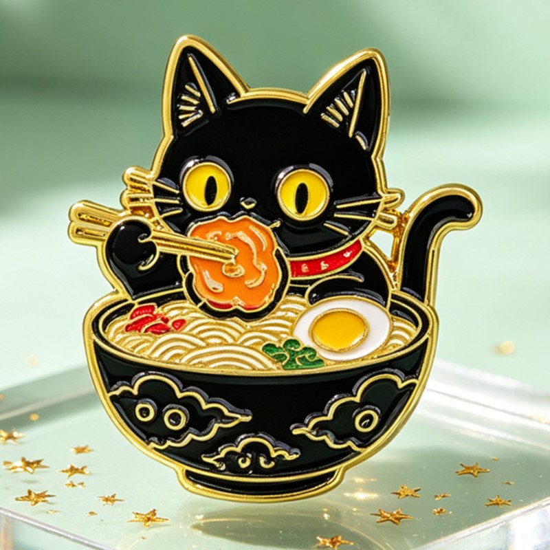 Cute Black Cat Eating Noodles  - Embroidery Textile review and price