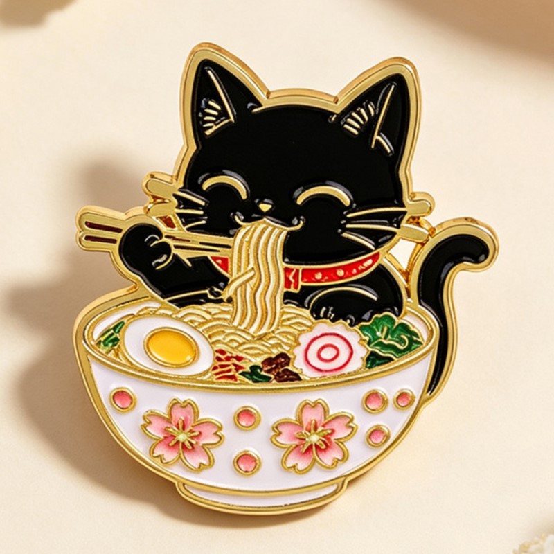 Cute Black Cat Eating Noodles  - Embroidery Textile review and price