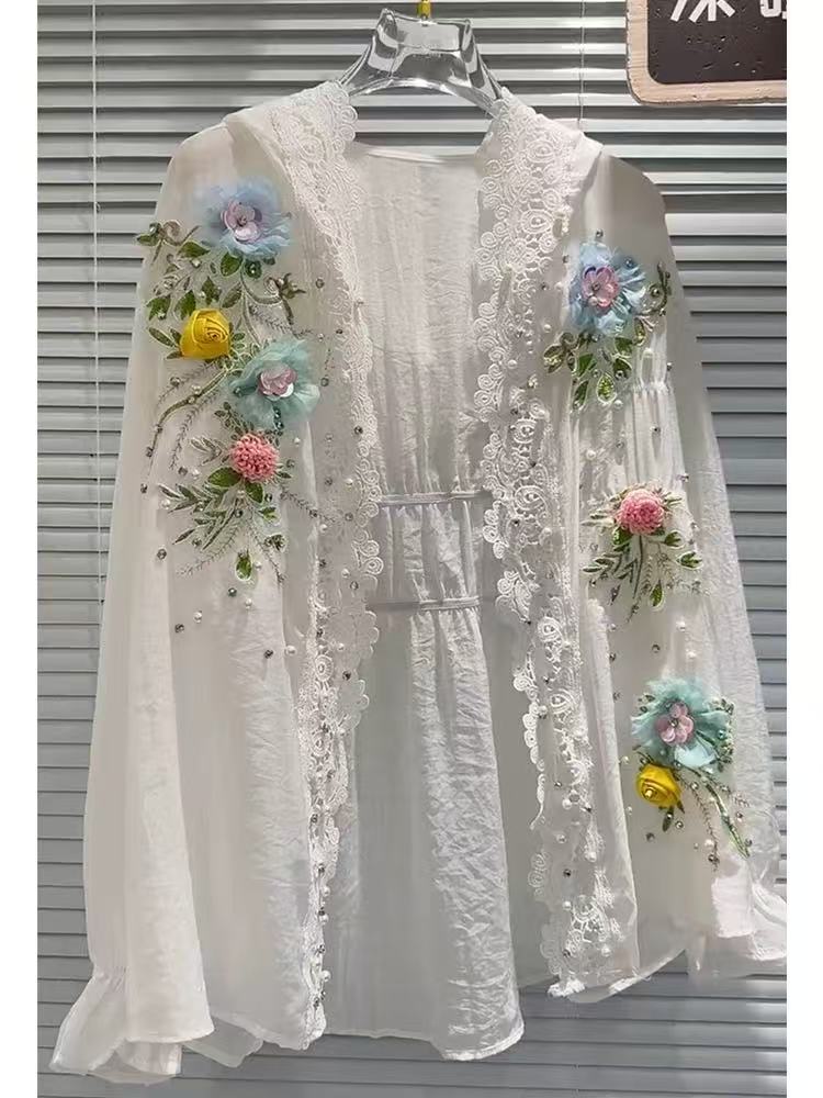 Breathable Cotton Blended Whit - Embroidery Cardigan review and price