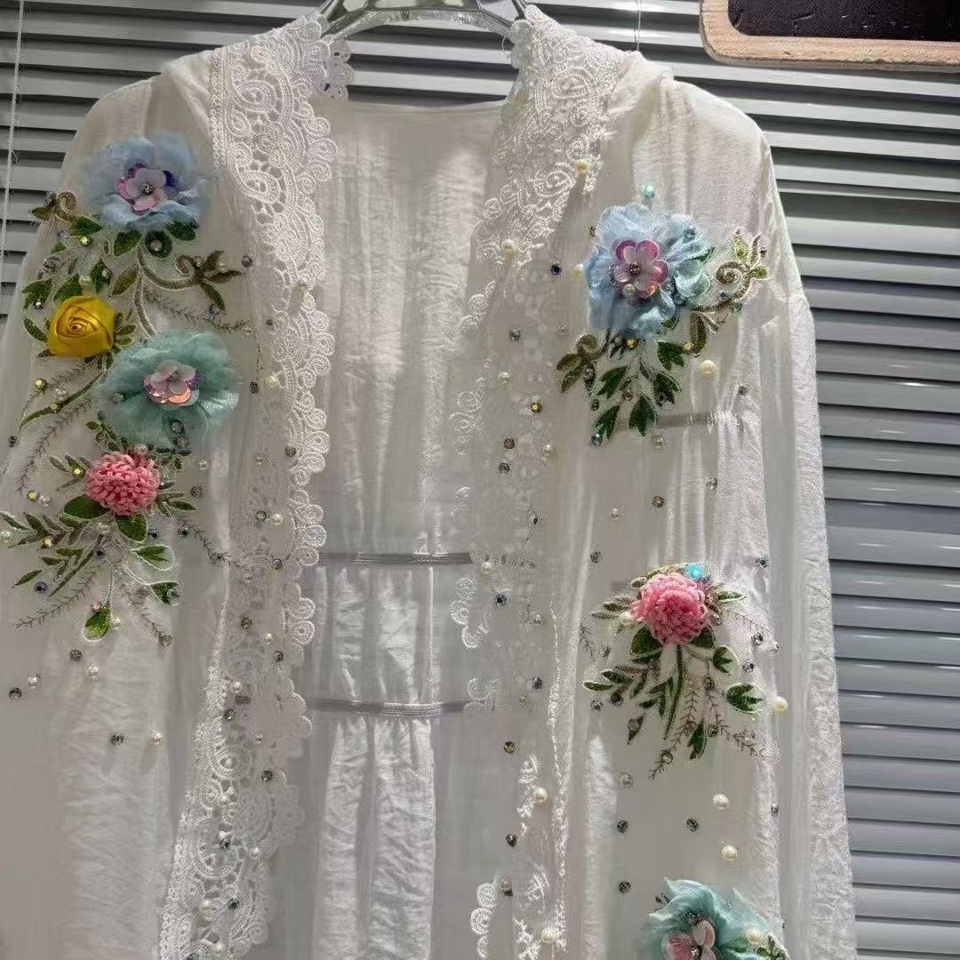 Breathable Cotton Blended Whit - Embroidery Cardigan review and price