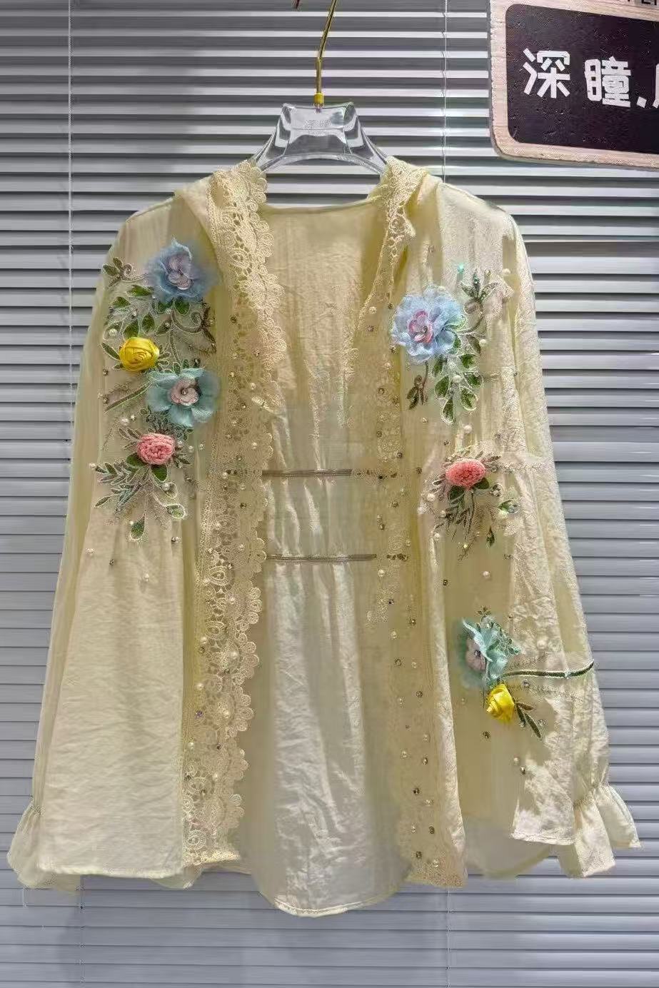 Breathable Cotton Blended Whit - Embroidery Cardigan review and price